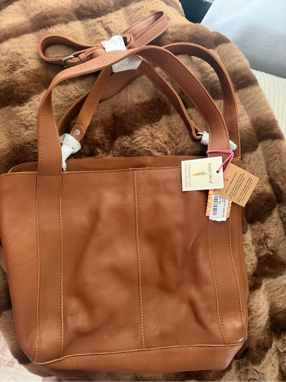 Women's Leather Tote Bag in Cognac Brown White Stuff Hannah Eco Leather New
